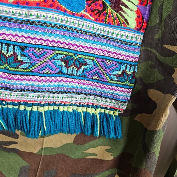 NEW Tricia Fix Upcycled Camo Shirt XS Embroidered Boho Army Teal OOAK NWT - Picture 5 of 15